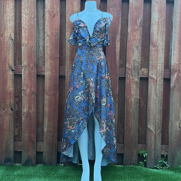 ZC Woman Elegant Floral High Low Dress in Blue Size S - Picture 4 of 15